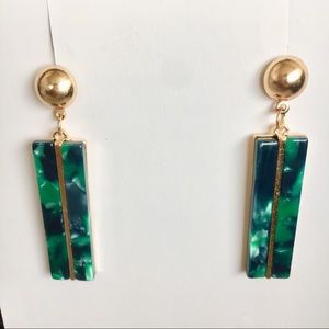 Gold & Green Bar Drop Earrings